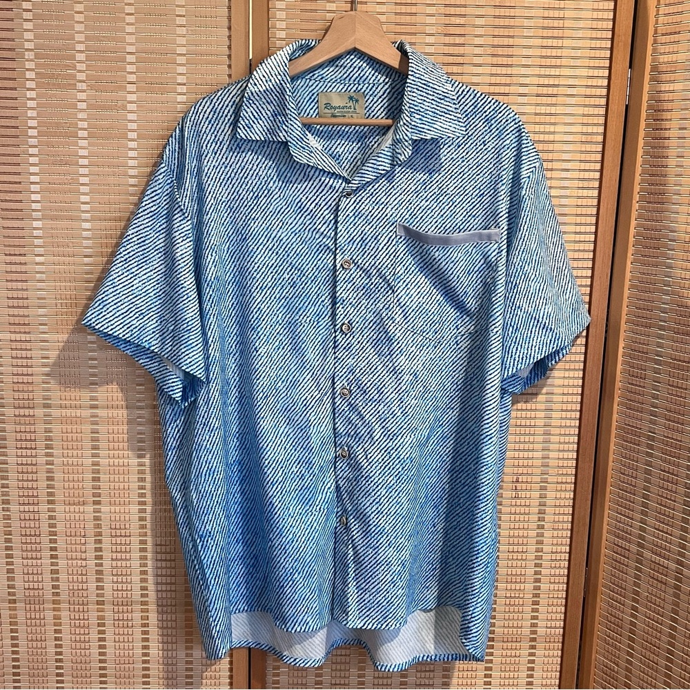 Royaura Mens Hawaiian Short Sleeve Button Up Shirt Blue / white  Size XL